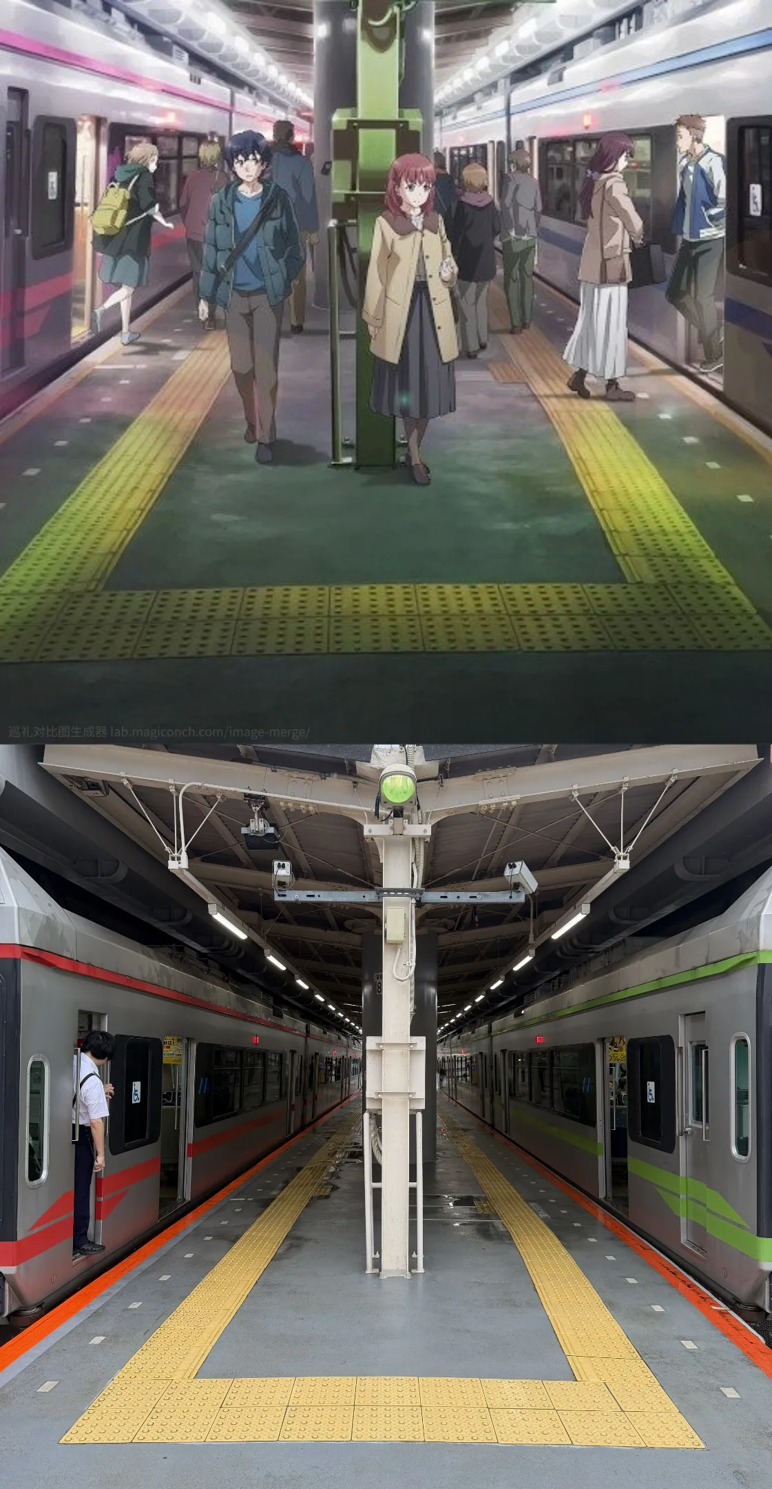 08:42 湘南深沢駅ホーム 圣地巡礼对比图